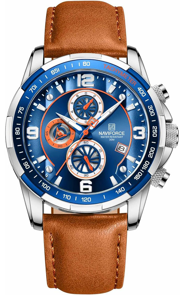 Sport Watches for Men Analog Quartz Chronograph Leather Strap